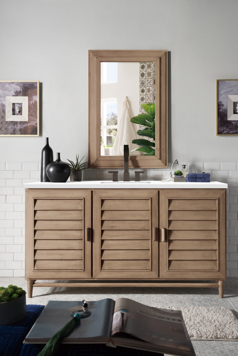 Portland 60" Single Vanity Cabinet, Whitewashed Walnut
