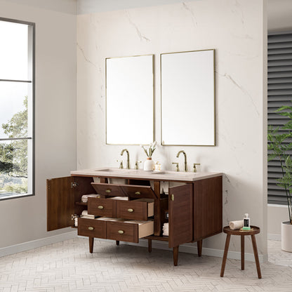 Amberly 60" Double Vanity Cabinet, Mid-Century Walnut