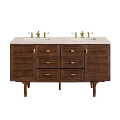 Amberly 60" Double Vanity Cabinet, Mid-Century Walnut