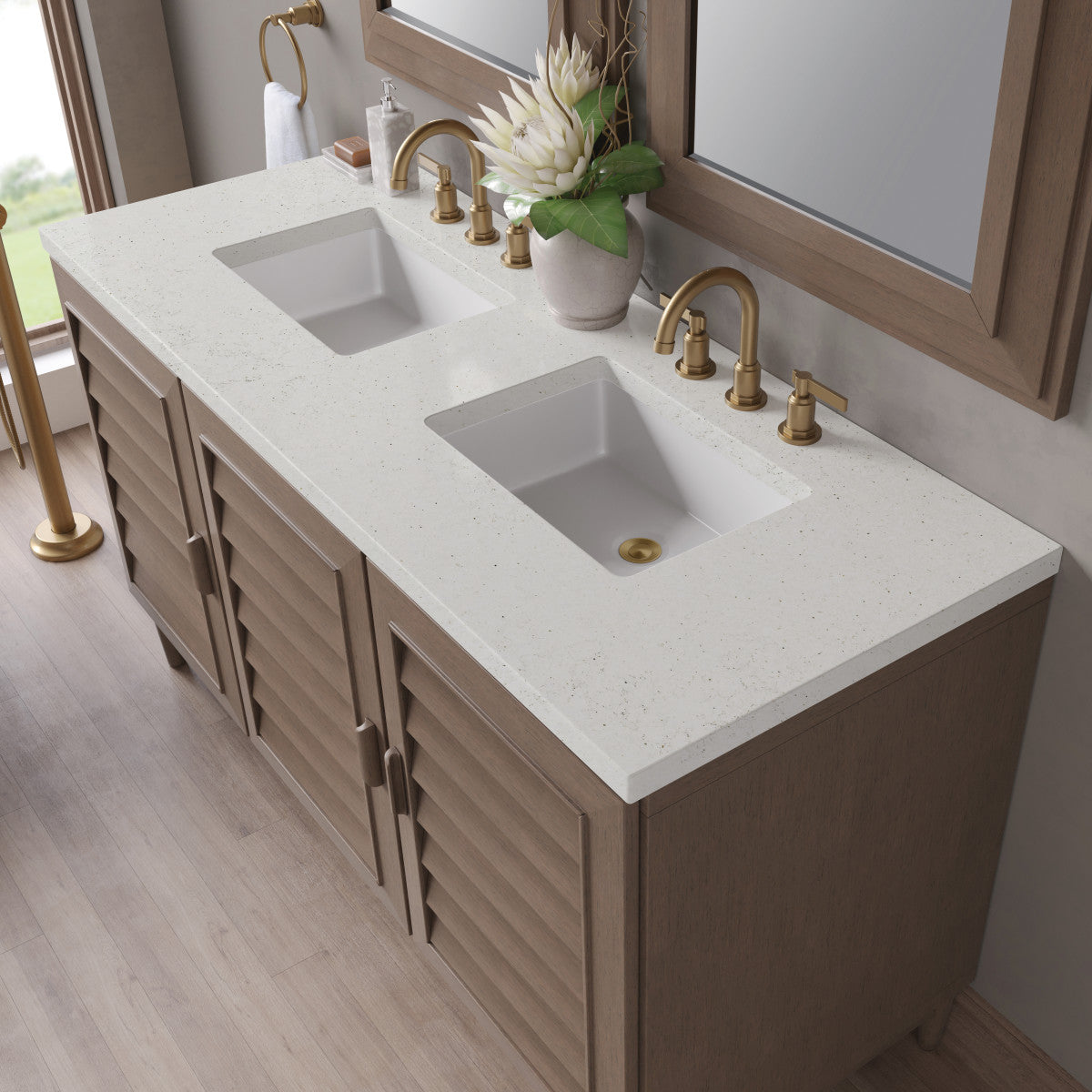 Portland 60" Double Vanity Cabinet, Whitewashed Walnut