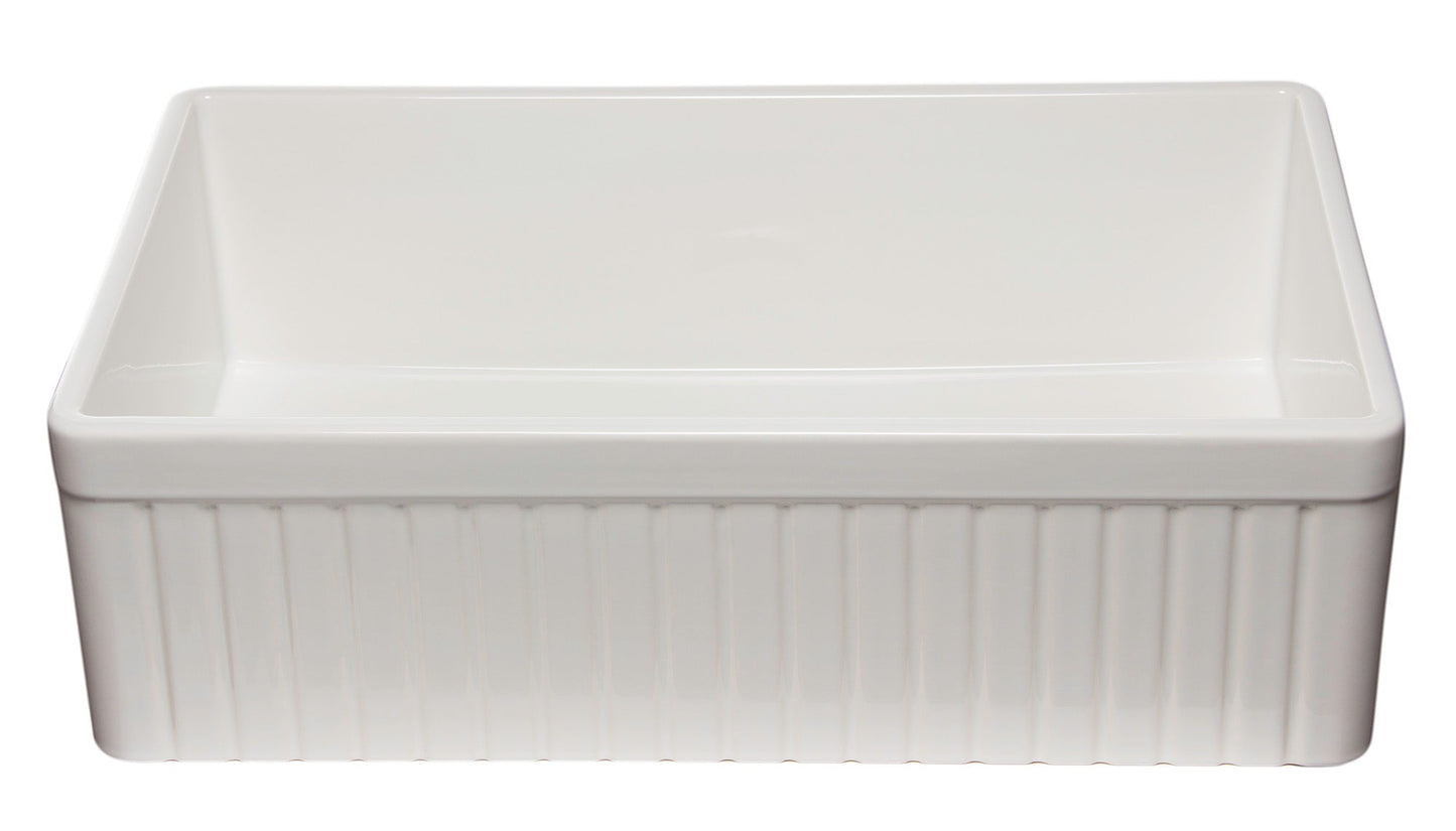 ALFI brand AB532 AB532-W 33" White Single Bowl Fluted Apron Fireclay Farm Sink