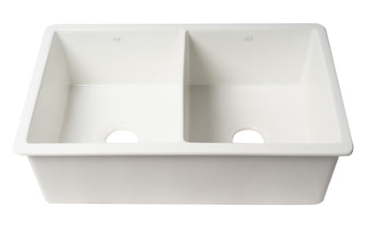 ALFI brand ABF3219DUD ABF3219DUD-W White 32" x 19" Double Bowl Fireclay Undermount / Drop In Kitchen Sink w Grid