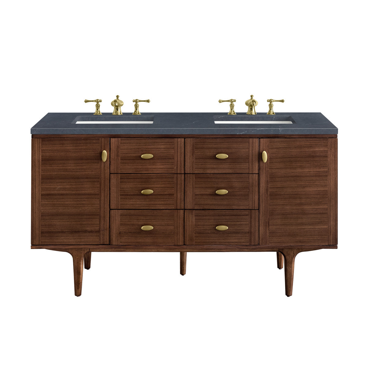 Amberly 60" Double Vanity Cabinet, Mid-Century Walnut