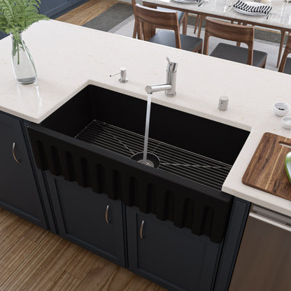 ALFI brand AB3618HS Reversible Smooth / Fluted Single Bowl Fireclay Farm Sink