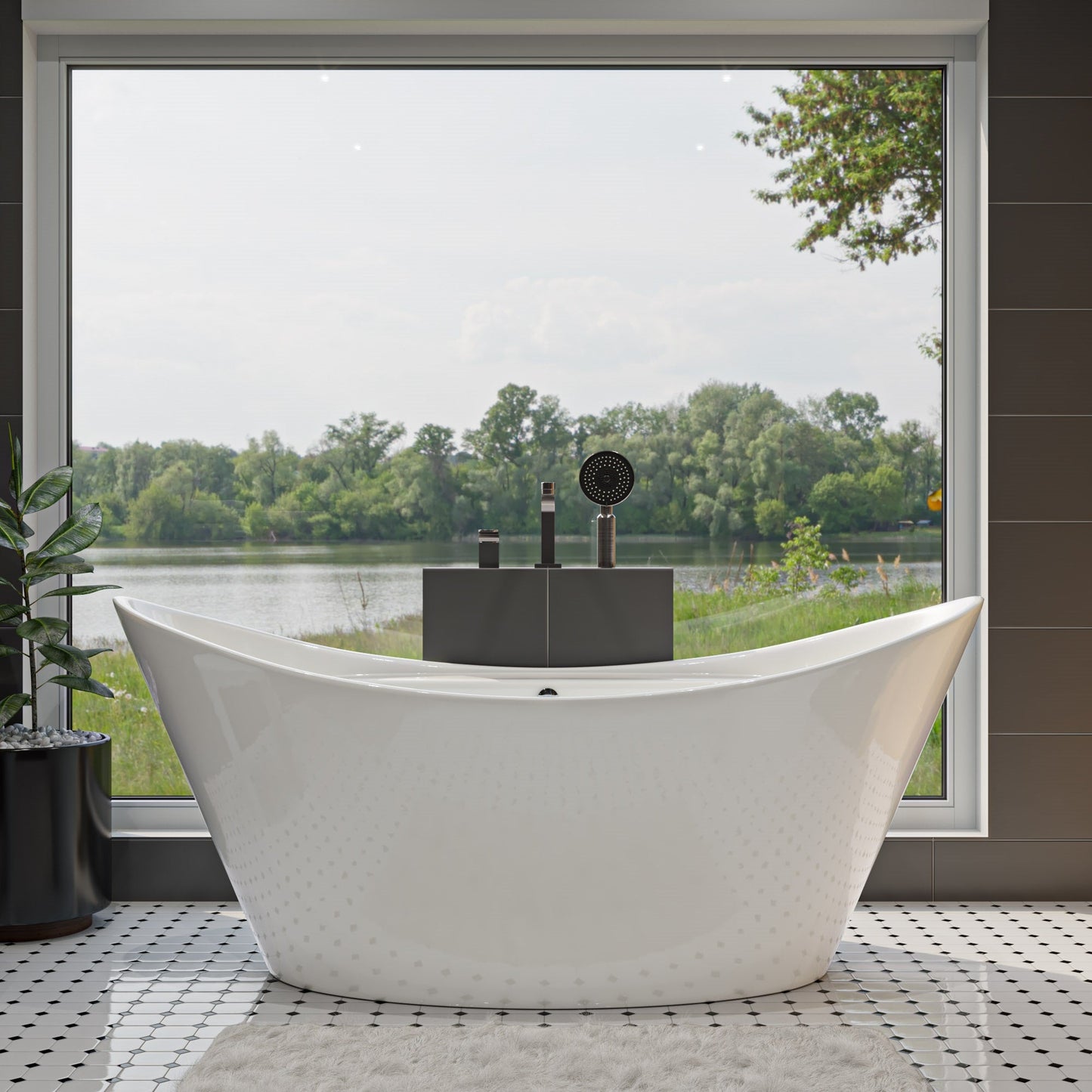 ALFI brand AB2703 Deck Mounted Tub Filler and Round Hand Held Shower Head