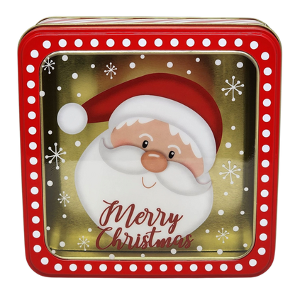 Square Cookie Tin with Window - Merry Christmas Santa Face
