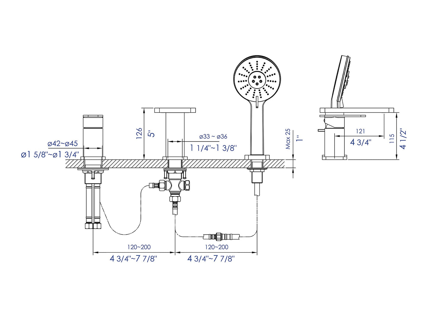 ALFI brand AB2879 Deck Mounted Tub Filler with Hand Held Showerhead