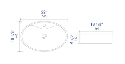 ALFI brand  ABC910 White 22" Oval Above Mount Ceramic Sink with Faucet Hole