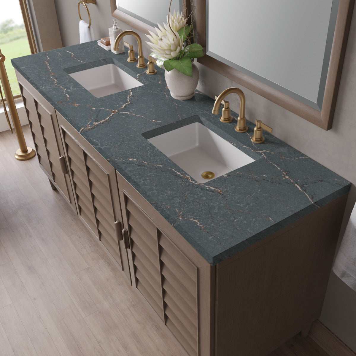 Portland 72" Double Vanity Cabinet, Whitewashed Walnut