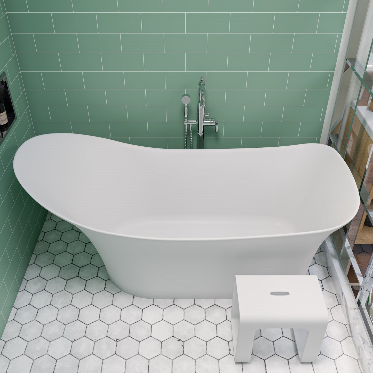 ALFI brand  AB9915 74" White Solid Surface Smooth Resin Soaking Slipper Bathtub