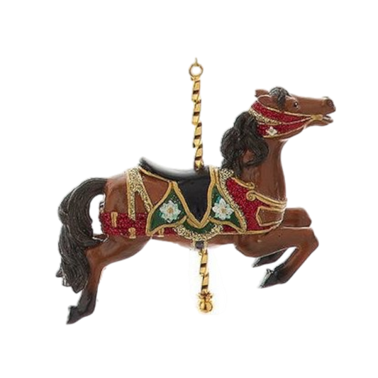 Resin Carousel Ornament - Brown Jumping Horse