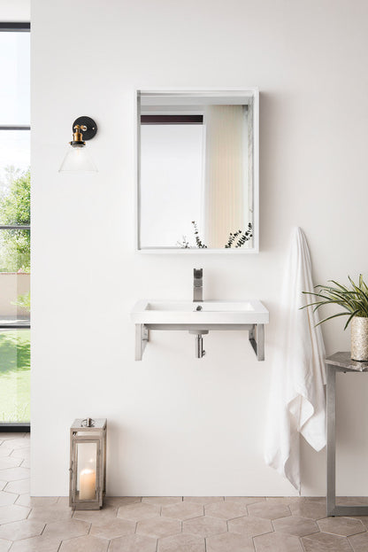Two Boston 18" Wall Brackets, Brushed Nickel w/ 23.6" White Glossy Composite Stone Top