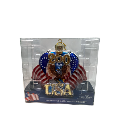 Celebratory 250th Anniversary U.S. Flag Glass Ornament
