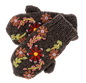 Knit Embroidered Floral Mittens - Brown