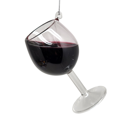 Glass Wine Glass Ornament - Merlot