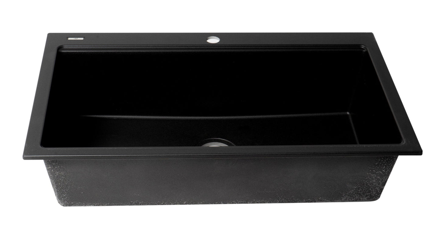 ALFI brand AB3418SBDI 33" Granite Composite Workstation Step Rim Single Bowl Drop In Sink with Accessories