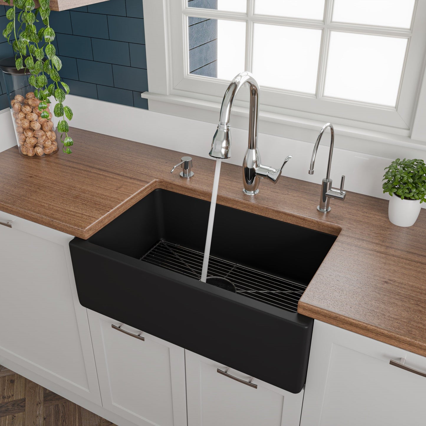 ALFI brand AB3018HS Reversible Smooth / Fluted Single Bowl Fireclay Farm Sink