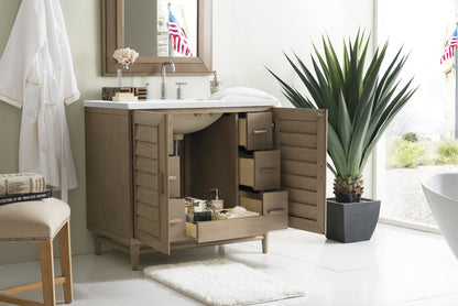 Portland 36" Single Vanity Cabinet, Whitewashed Walnut