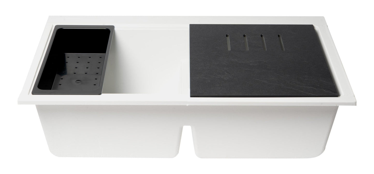 ALFI brand AB3418DBUM 33" Granite Composite Workstation Step Rim Double Bowl Undermount Sink with Accessories