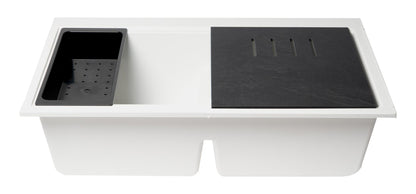 ALFI brand AB3418DBUM 33" Granite Composite Workstation Step Rim Double Bowl Undermount Sink with Accessories