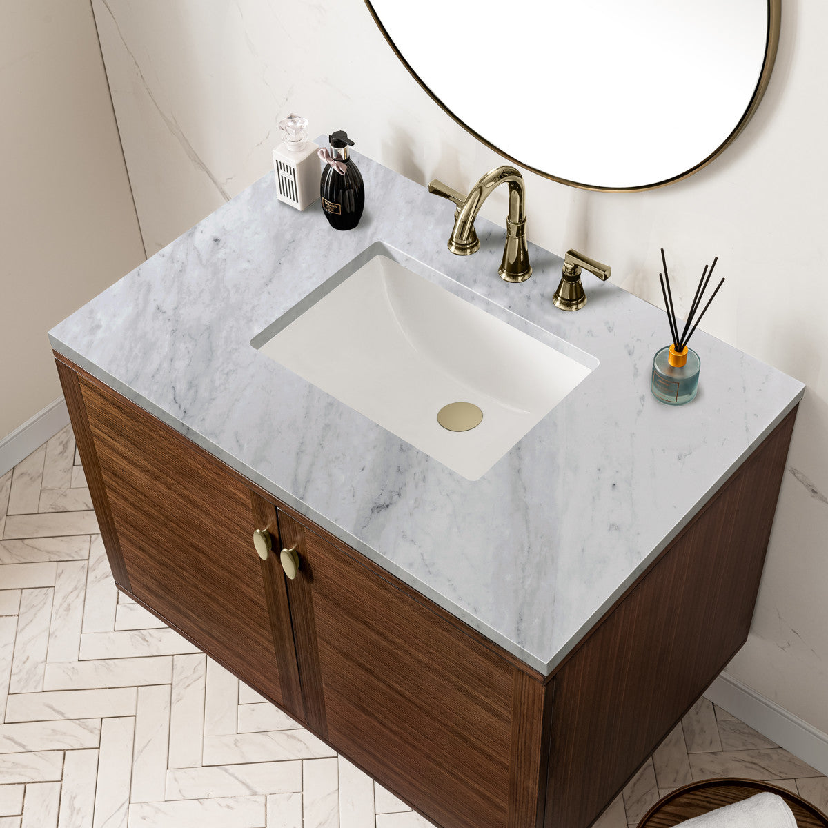 Amberly 36" Single Vanity Cabinet, Mid-Century Walnut