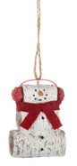 Snowman with Birch Log Ornament -