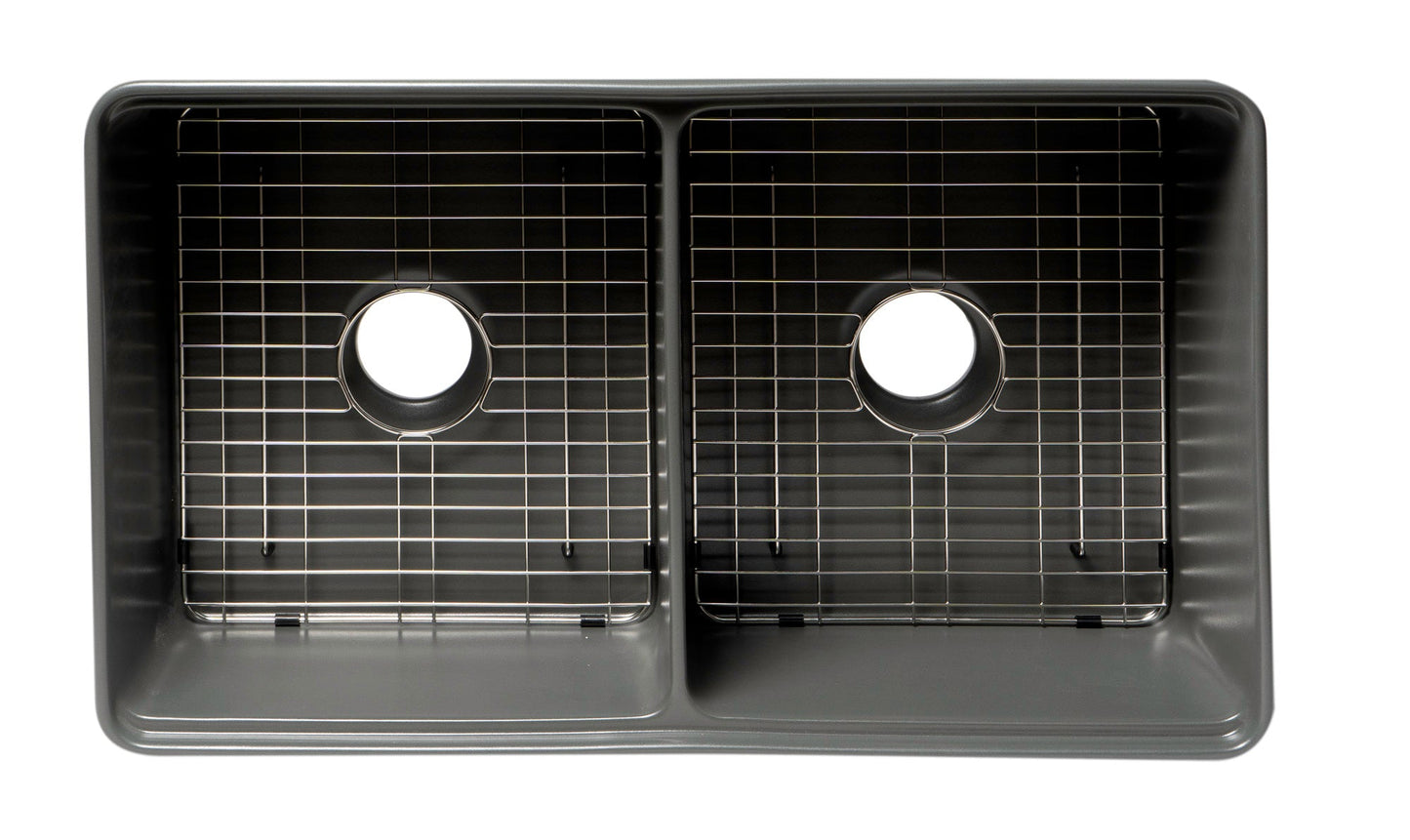 ALFI brand ABFS3320D Workstation 33" x 20" Double Bowl Step Rim Fireclay Farm Sink with Accessories