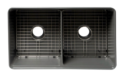 ALFI brand ABFS3320D Workstation 33" x 20" Double Bowl Step Rim Fireclay Farm Sink with Accessories