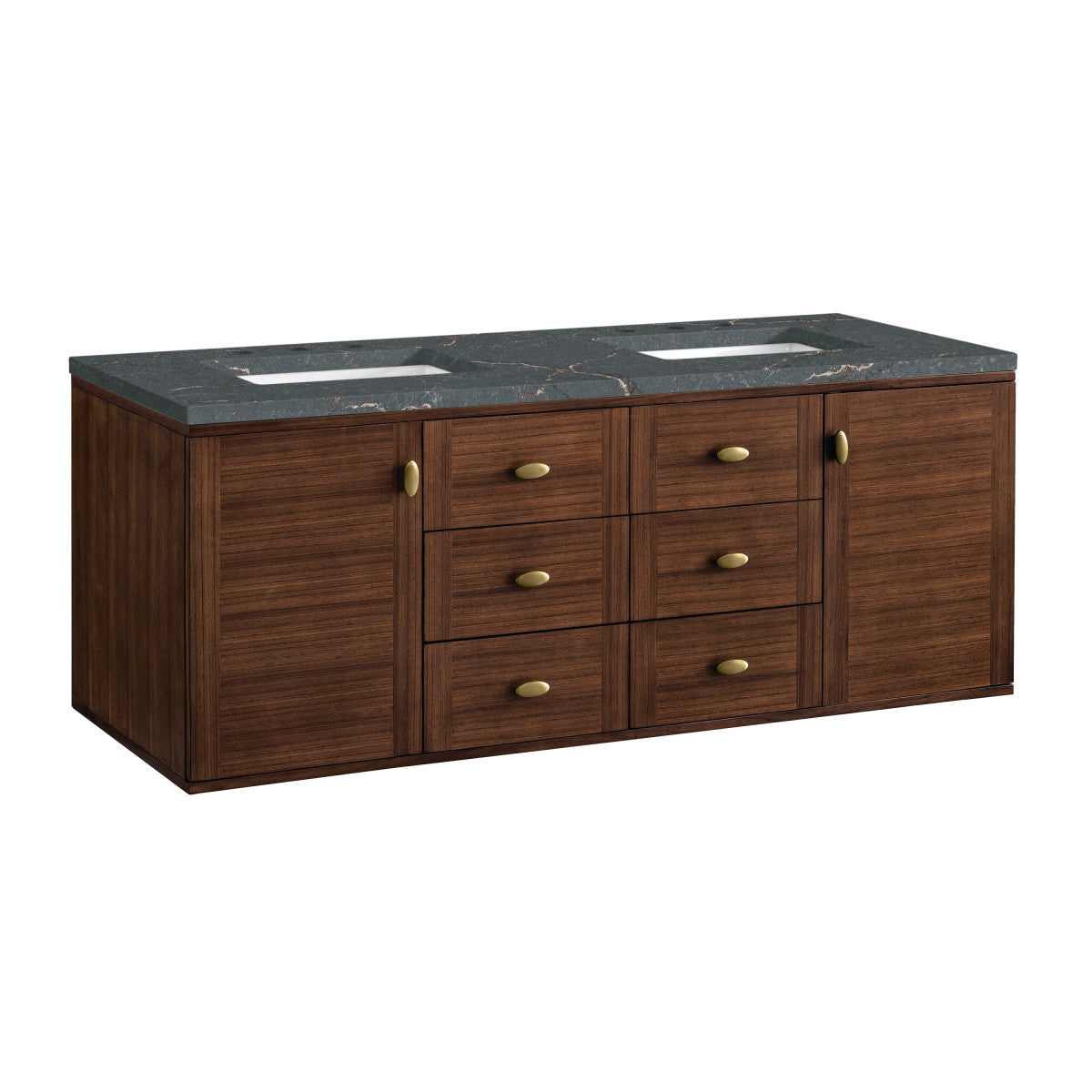 Amberly 60" Double Vanity Cabinet, Mid-Century Walnut
