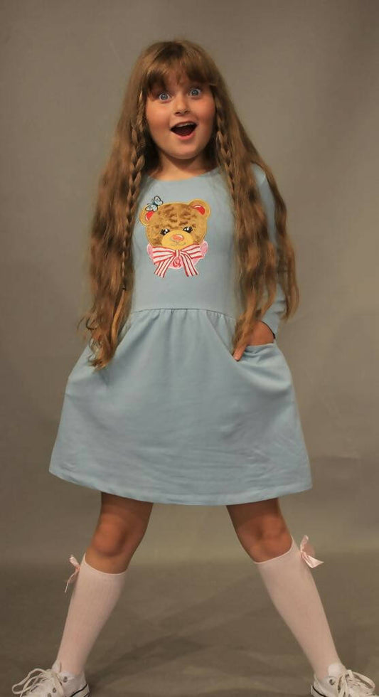 Teddy bear print Girl dress 3/7 years old