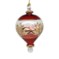 Etched Gold Teardrop Blown Glass Ornament - Red