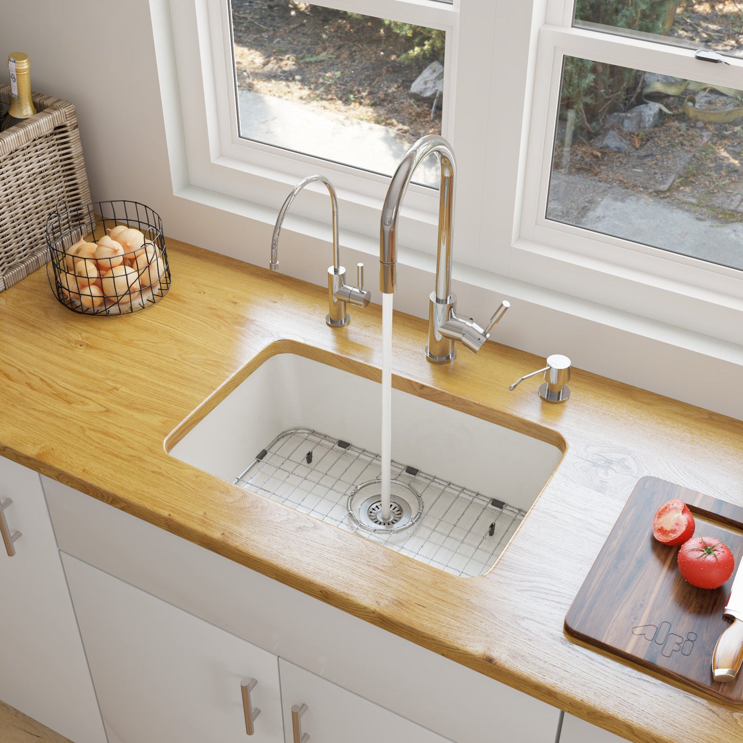ALFI brand AB503UM AB503UM-W 24 inch White Single Bowl Fireclay Undermount Kitchen Sink