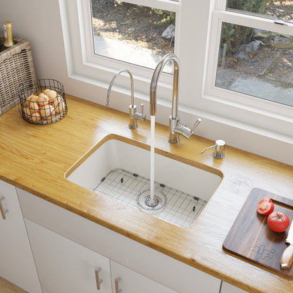 ALFI brand AB503UM AB503UM-W 24 inch White Single Bowl Fireclay Undermount Kitchen Sink