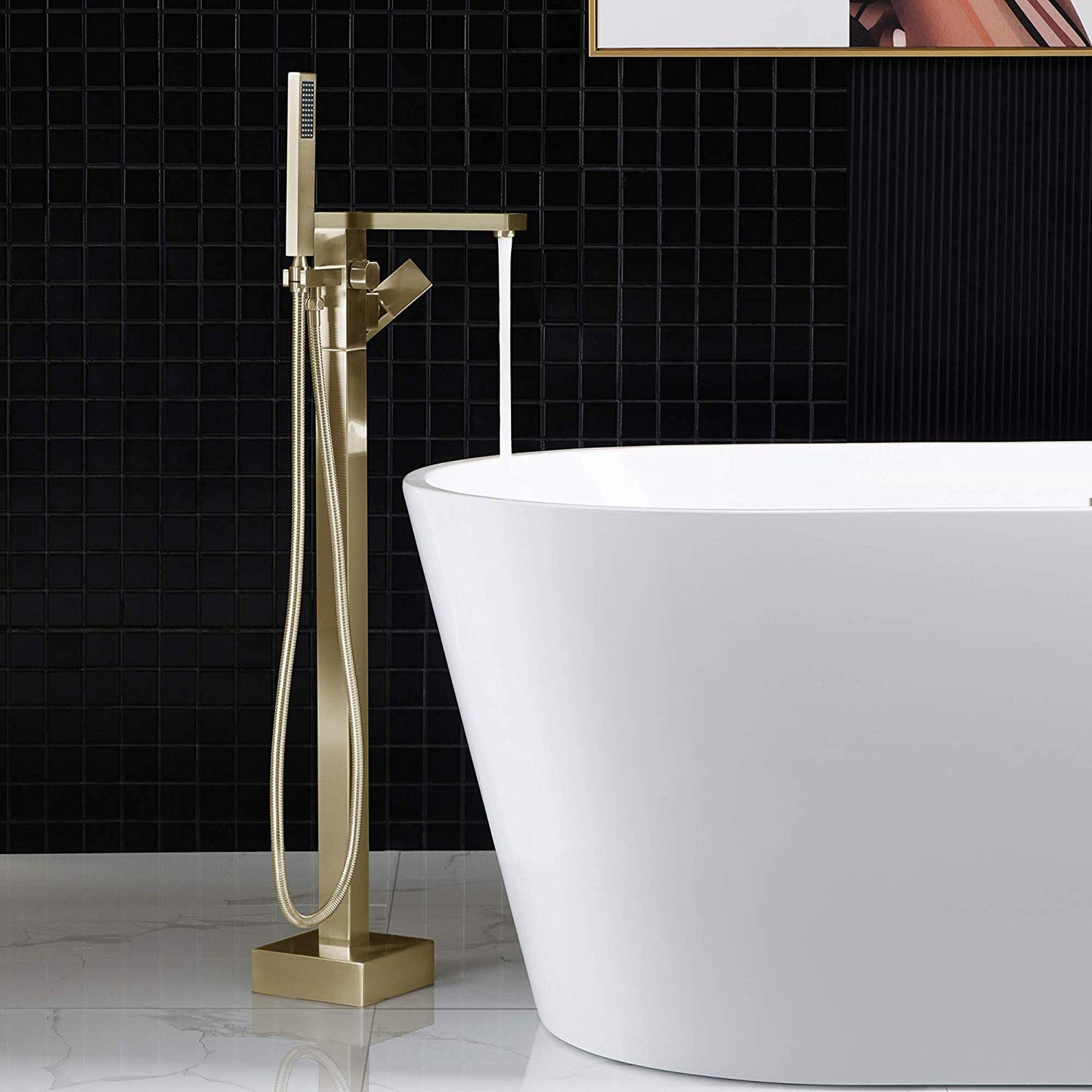 WOODBRIDGE F0003BN Contemporary Single Handle Floor Mount Freestanding Tub Filler Faucet with Hand shower