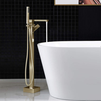 WOODBRIDGE F0003BN Contemporary Single Handle Floor Mount Freestanding Tub Filler Faucet with Hand shower