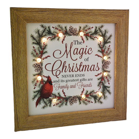 Lighted Holiday Cardinal Block - The Magic of Christmas Never Ends
