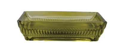 Olive Green Glass Soap Dish – Rectangular with Patterned Rim