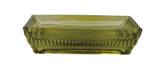 Olive Green Glass Soap Dish – Rectangular with Patterned Rim
