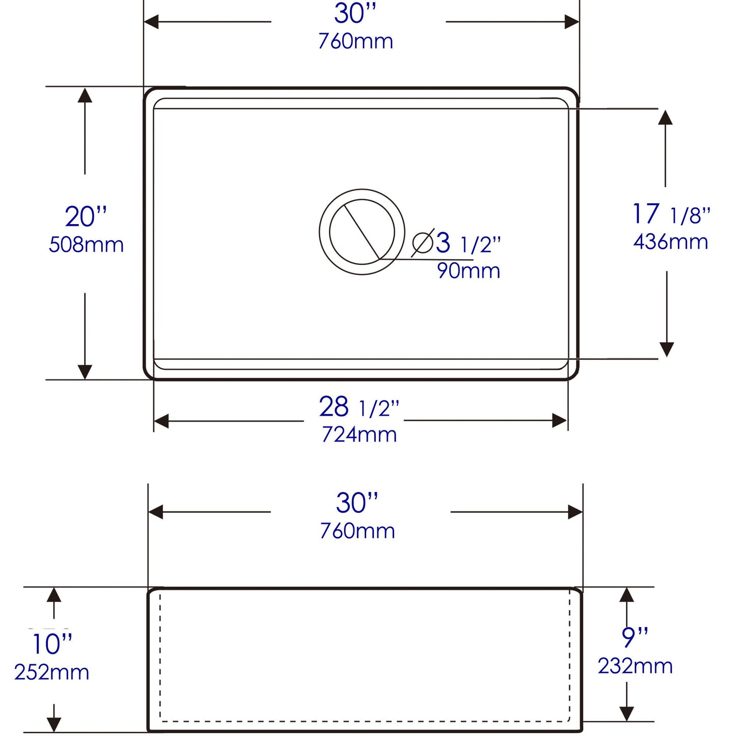 ALFI brand ABFS3020 Workstation 30" x 20" Single Bowl Step Rim Fireclay Farm Sink with Accessories