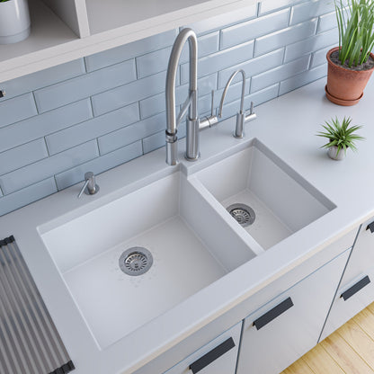 ALFI brand AB3319UM 34" Double Bowl Undermount Granite Composite Kitchen Sink