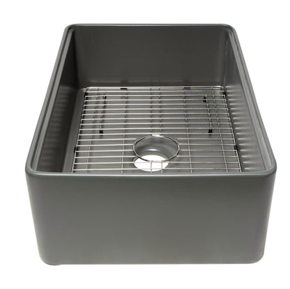 ALFI brand ABFS3020 Workstation 30" x 20" Single Bowl Step Rim Fireclay Farm Sink with Accessories