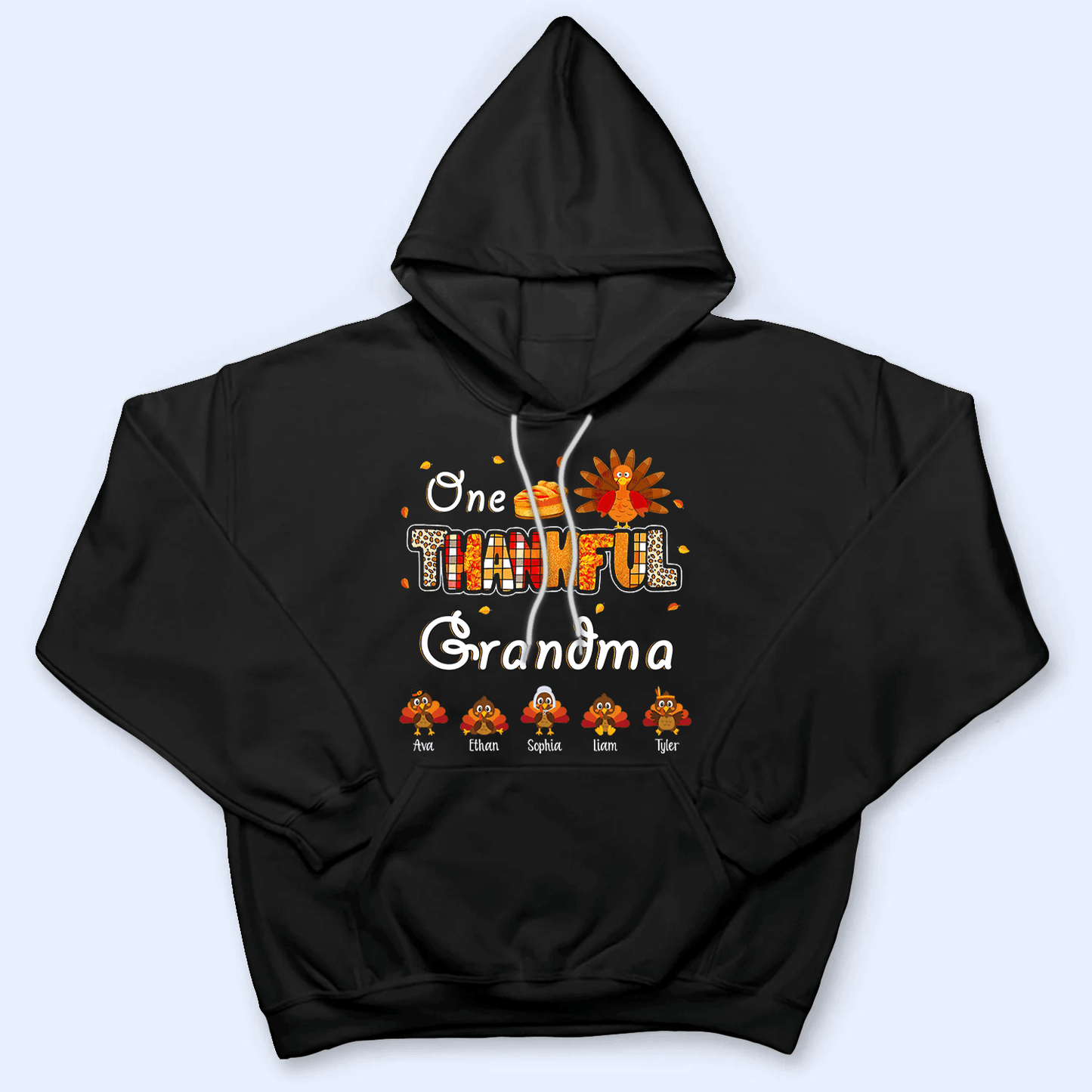 Up to 19 Kids - One Thankful Grandma Little Turkeys - Personalized Custom T Shirt - Thanksgiving, Birthday, Loving, Funny Gift for Grandma/Grandparent