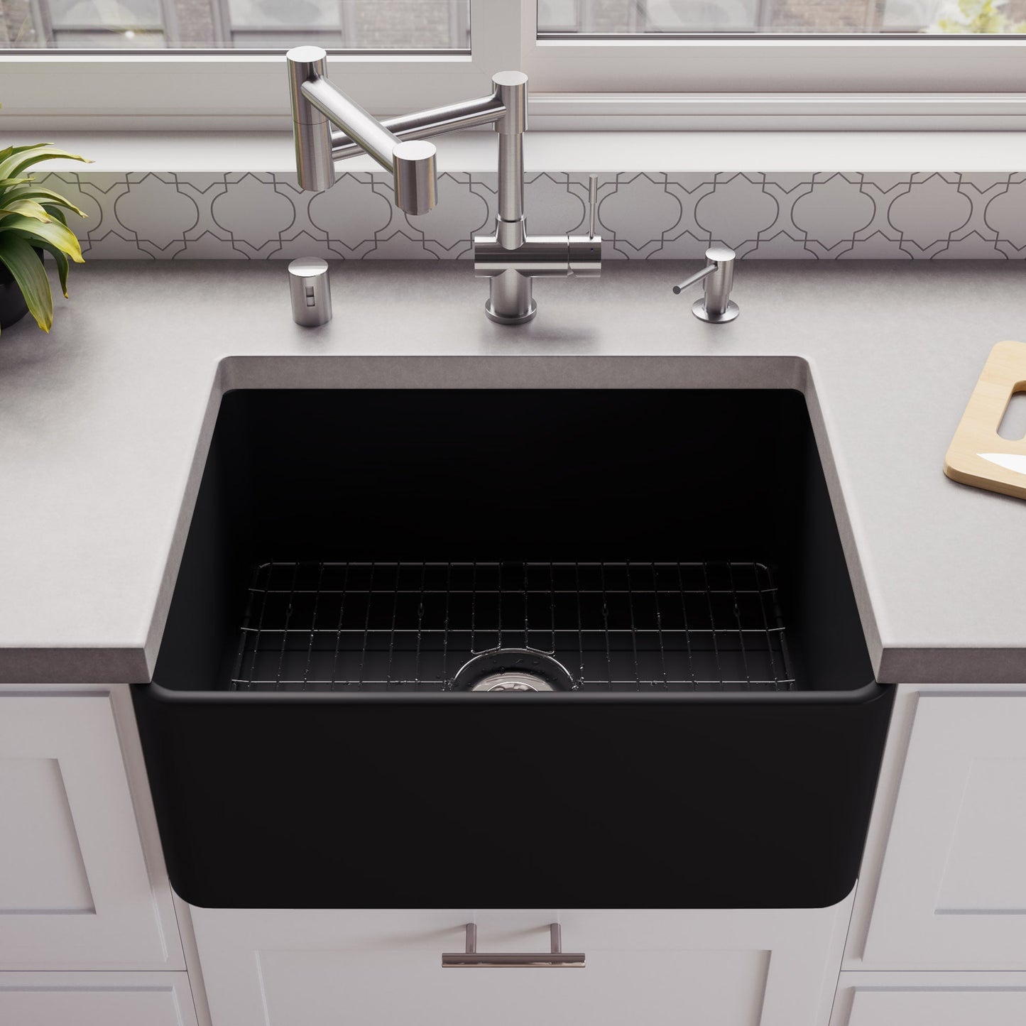 ALFI brand ABF2418 Smooth Apron 24" x 18" Single Bowl Fireclay Farm Sink