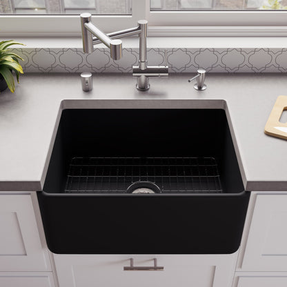 ALFI brand ABF2418 Smooth Apron 24" x 18" Single Bowl Fireclay Farm Sink