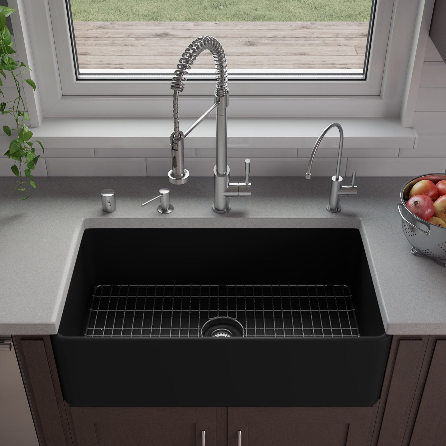 ALFI brand ABF3318S Smooth Apron 33" x 18" Single Bowl Fireclay Farm Sink