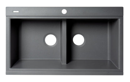 ALFI brand AB3418DBDI 33" Granite Composite Workstation Step Rim Double Bowl Drop In Sink with Accessories