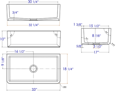 ALFI brand AB3318SB Smooth Apron Solid Thick Wall Fireclay Single Bowl Farm Sink