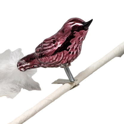 Glass and Enamel Clip on Bird Ornament Set - Pink and Red