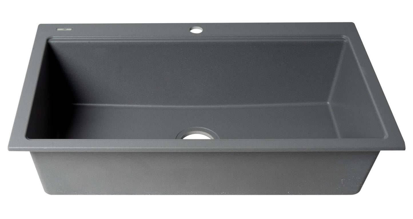 ALFI brand AB3418SBDI 33" Granite Composite Workstation Step Rim Single Bowl Drop In Sink with Accessories