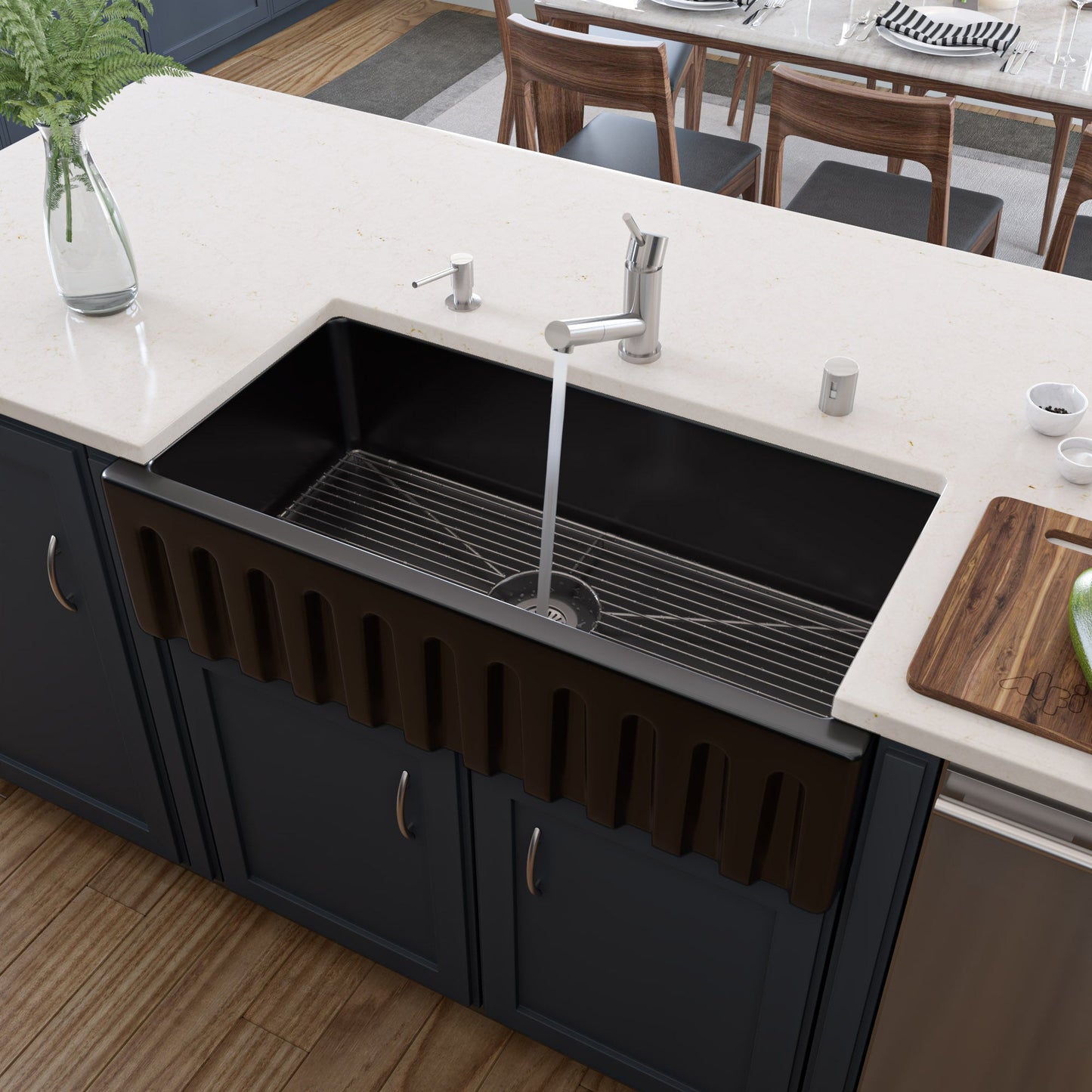 ALFI brand AB3618HS Reversible Smooth / Fluted Single Bowl Fireclay Farm Sink